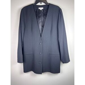 Talbots Black Wool V Neck 3 Button Blazer Jacket Size 10